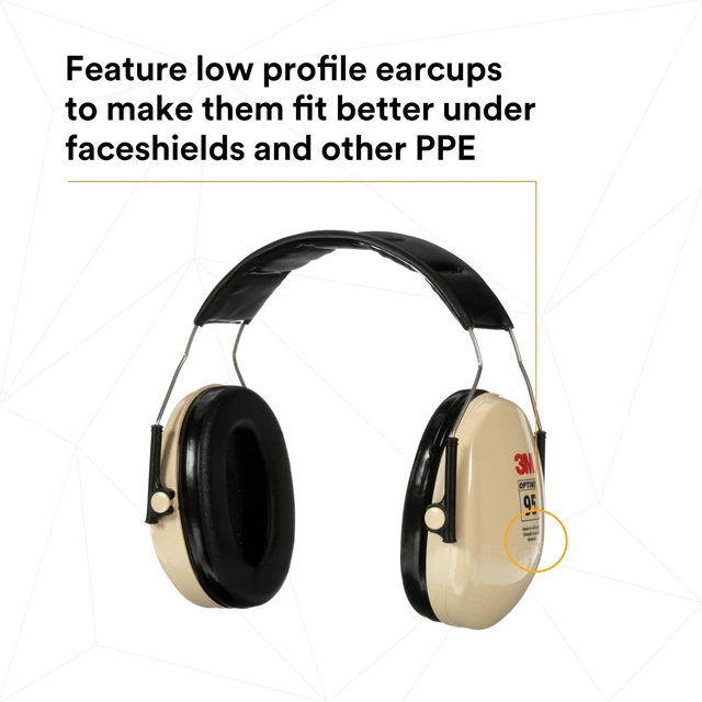 Alt view image 5 of 7 - PELTOR Optime 95 Ear Muffs, Over the Head, H6A/V, 21 dB NRR | Adjustable Earcups, E-A-Rfit Compatible, Stainless Steel, Pack of 1, Beige