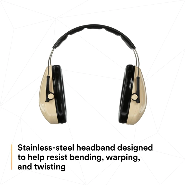 Alt view image 6 of 7 - PELTOR Optime 95 Ear Muffs, Over the Head, H6A/V, 21 dB NRR | Adjustable Earcups, E-A-Rfit Compatible, Stainless Steel, Pack of 1, Beige