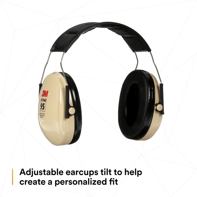 Alt view image 7 of 7 - PELTOR Optime 95 Ear Muffs, Over the Head, H6A/V, 21 dB NRR | Adjustable Earcups, E-A-Rfit Compatible, Stainless Steel, Pack of 1, Beige