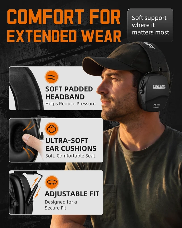 Alt view image 4 of 7 - 016 Ear Protection Safety Earmuffs for Shooting, NRR 26dB Noise Reduction Slim Passive Hearing Protector with Low-Profile Earcups, Compact Foldable Ear Defenders for Gun Range, Hunting (Black)
