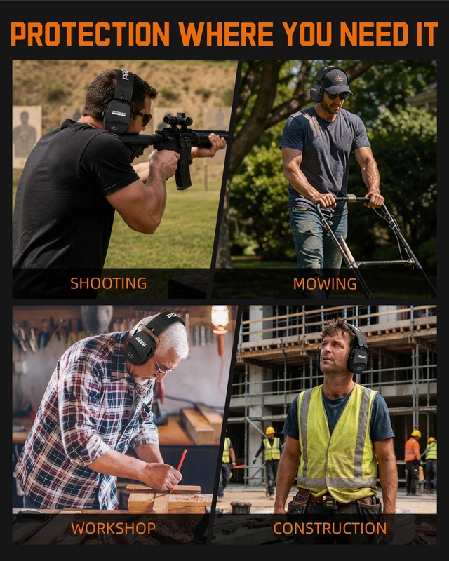 Alt view image 7 of 7 - 016 Ear Protection Safety Earmuffs for Shooting, NRR 26dB Noise Reduction Slim Passive Hearing Protector with Low-Profile Earcups, Compact Foldable Ear Defenders for Gun Range, Hunting (Black)
