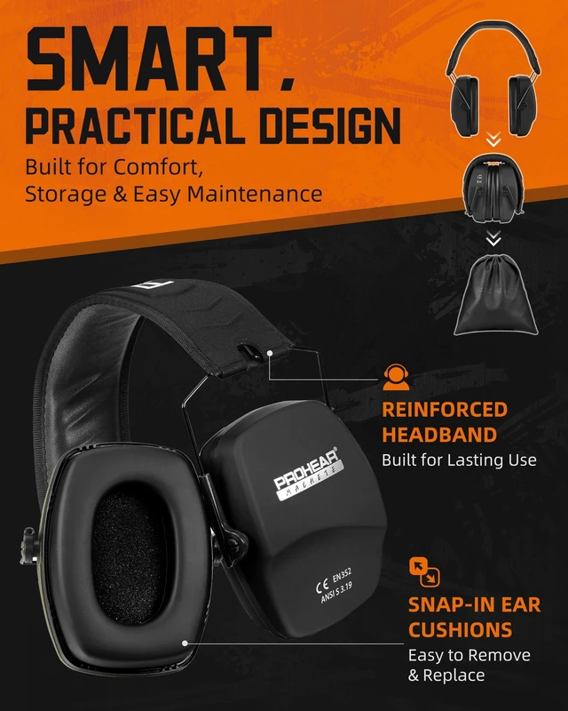 Alt view image 5 of 7 - 016 Ear Protection Safety Earmuffs for Shooting, NRR 26dB Noise Reduction Slim Passive Hearing Protector with Low-Profile Earcups, Compact Foldable Ear Defenders for Gun Range, Hunting (Black)