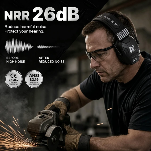 Alt view image 2 of 7 - Noise Reduction Ear Muffs,Foldable Shooting Ear Protection,BLACK | NRR 26dB Lightweight Passive Earmuffs for Hunting, Gun Range - Adjustable Hearing Protection with Comfortable Rubber Coating