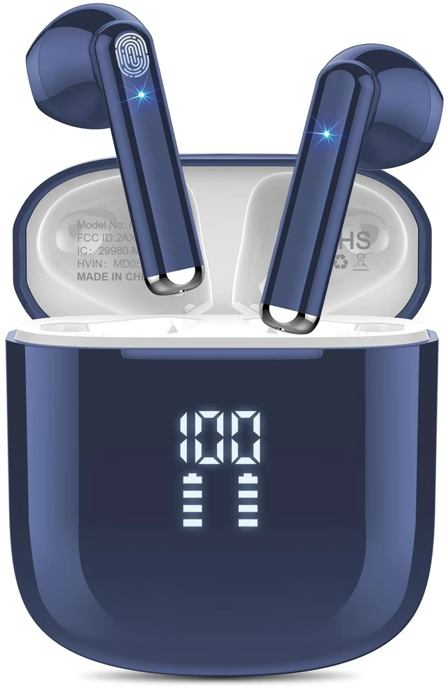 Main image of Wireless Earbuds, Bluetooth 5.3 Headphones with 4-Mics ENC Clear Call, Bluetooth Earbuds Touch Control 25Hour Stereo Sound with LED Power Display, Waterproof Earphones Sprot for Workout Deep Blue