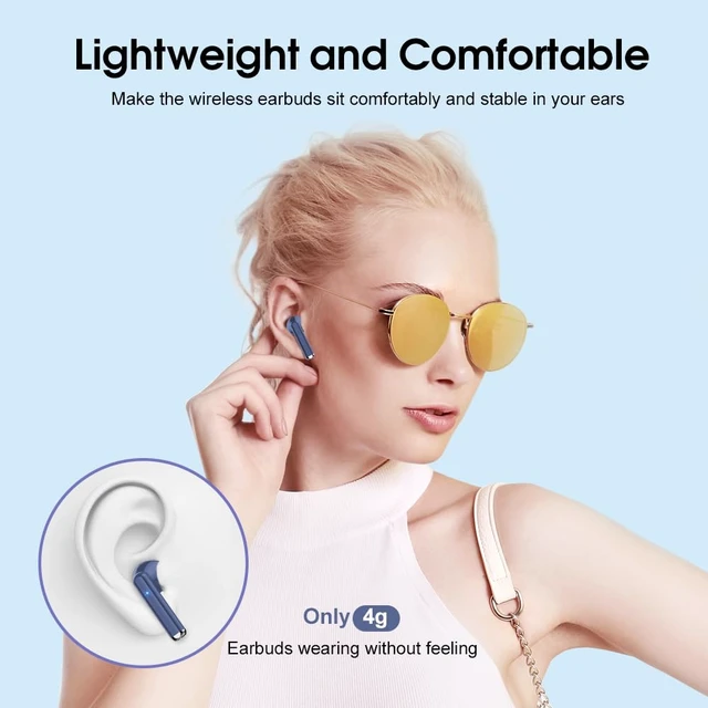 Alt view image 4 of 7 - Wireless Earbuds, Bluetooth 5.3 Headphones with 4-Mics ENC Clear Call, Bluetooth Earbuds Touch Control 25Hour Stereo Sound with LED Power Display, Waterproof Earphones Sprot for Workout Deep Blue