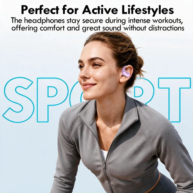 Alt view image 6 of 7 - Wireless Earbuds Bluetooth Headphones Sport Over Ear Buds 60Hrs | Bluetooth 5.4 Earphones Bluetooth Headsets Redesigned Comfort Fit with Earhooks for Running,Meeting,Workout-Purple
