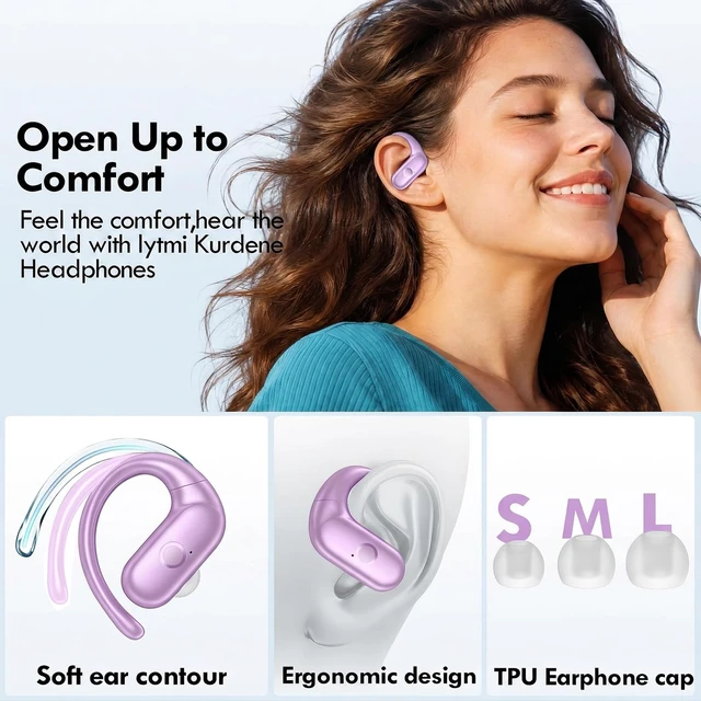 Alt view image 5 of 7 - Wireless Earbuds Bluetooth Headphones Sport Over Ear Buds 60Hrs | Bluetooth 5.4 Earphones Bluetooth Headsets Redesigned Comfort Fit with Earhooks for Running,Meeting,Workout-Purple