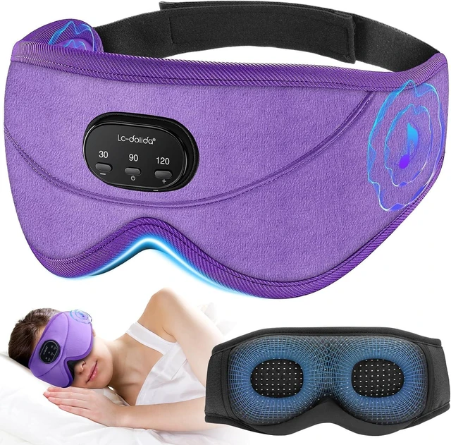 Main image of White Noise Bluetooth 5.4 Sleep Eye Mask with Timer, 3D Sleeping Mask Headphones with 16 Soothing Sounds, Total Blackout Sleep Headphones for Side Sleeper/Women/Men (Purple)