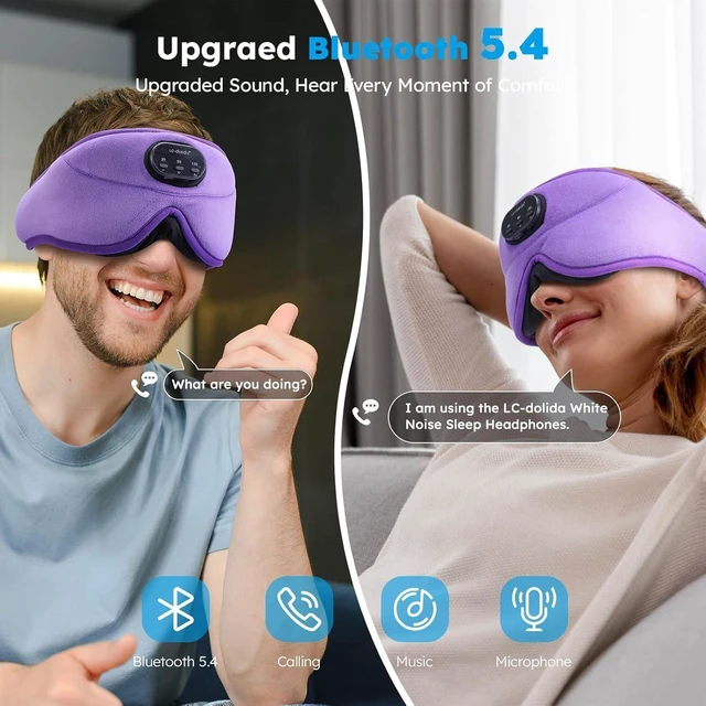 Alt view image 3 of 7 - White Noise Bluetooth 5.4 Sleep Eye Mask with Timer, 3D Sleeping Mask Headphones with 16 Soothing Sounds, Total Blackout Sleep Headphones for Side Sleeper/Women/Men (Purple)
