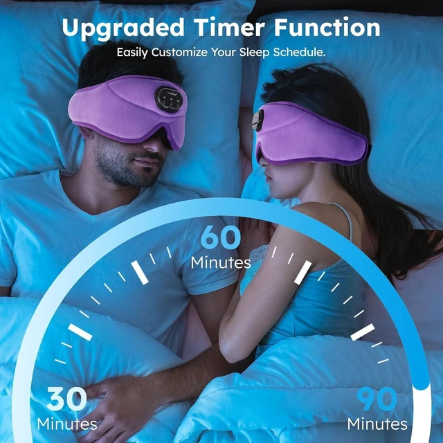 Alt view image 5 of 7 - White Noise Bluetooth 5.4 Sleep Eye Mask with Timer, 3D Sleeping Mask Headphones with 16 Soothing Sounds, Total Blackout Sleep Headphones for Side Sleeper/Women/Men (Purple)