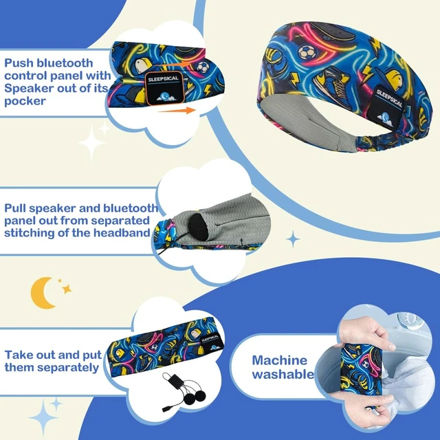 Alt view image 5 of 6 - Kids Bluetooth 5.4 Headband Headphones, Adjustable Toddler Sports Headband Earphones with Mic, Soft Wireless Sleep Headphones for Baby Kids Travel Plane School Tablet Workout(Blue)