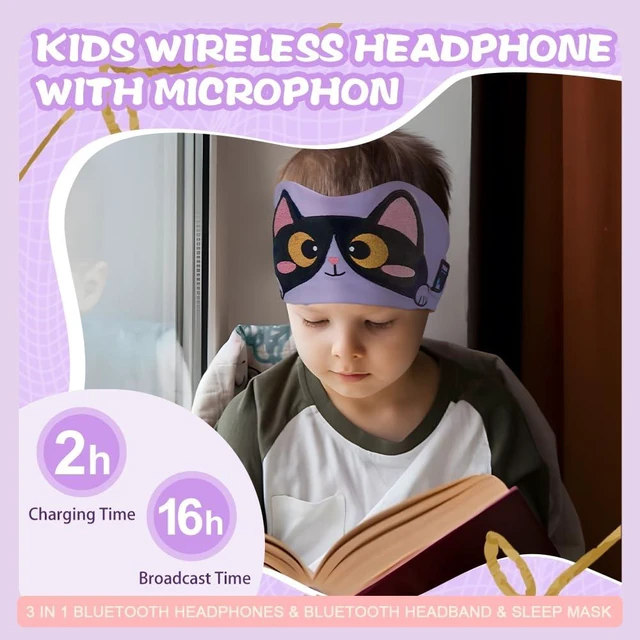 Alt view image 2 of 7 - Kids Headband Headphones,Toddler Bluetooth Sleep Mask,Adjustable Wireless Headphones with Wired Playback Type C Jack Suitable for Study, Travel and Sleep(Purple)