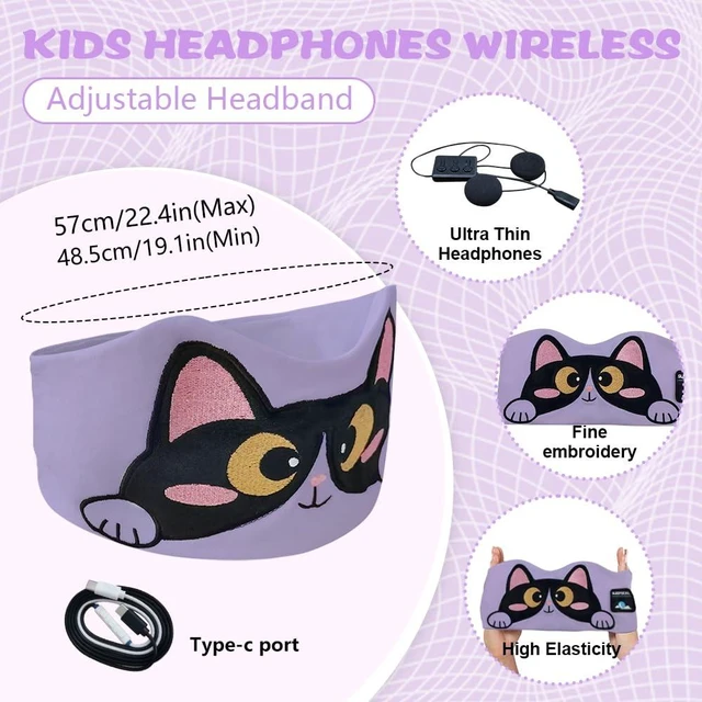 Alt view image 5 of 7 - Kids Headband Headphones,Toddler Bluetooth Sleep Mask,Adjustable Wireless Headphones with Wired Playback Type C Jack Suitable for Study, Travel and Sleep(Purple)