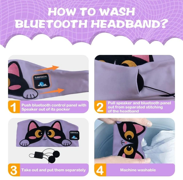 Alt view image 6 of 7 - Kids Headband Headphones,Toddler Bluetooth Sleep Mask,Adjustable Wireless Headphones with Wired Playback Type C Jack Suitable for Study, Travel and Sleep(Purple)