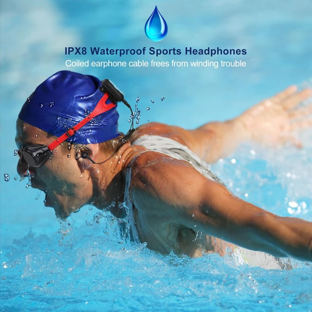 Alt view image 2 of 7 - IPX8 Waterproof in-Ear Earphones, Coiled Cable Swimming Earbuds | underwater earbuds with Stereo Audio Extension Cable, Wired, Black