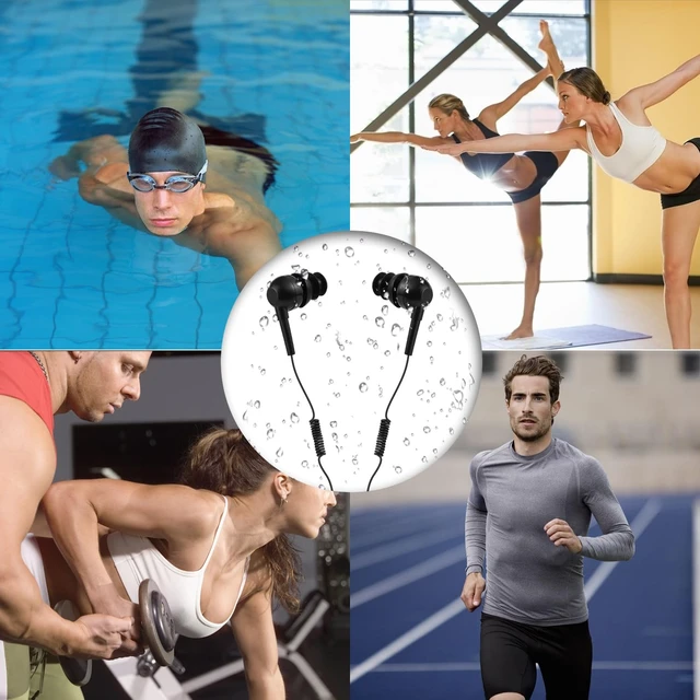 Alt view image 3 of 7 - IPX8 Waterproof in-Ear Earphones, Coiled Cable Swimming Earbuds | underwater earbuds with Stereo Audio Extension Cable, Wired, Black