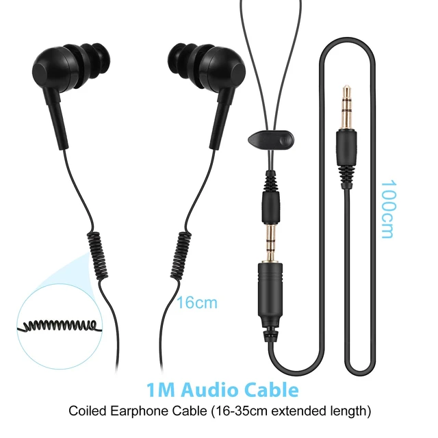 Alt view image 5 of 7 - IPX8 Waterproof in-Ear Earphones, Coiled Cable Swimming Earbuds | underwater earbuds with Stereo Audio Extension Cable, Wired, Black