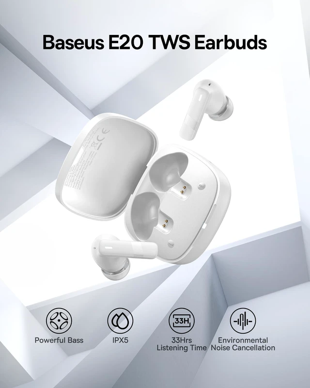 Alt view image 2 of 7 - E20 True Wireless Earbuds, 12mm Drivers with Powerful Bass, 33H Long Playtime, IPX5 Water-Resistant, 2 ENC Mics for Clear Calls, Bluetooth 5.3 Headphones in-Ear Ear Buds