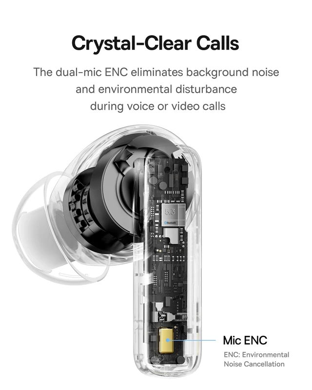 Alt view image 5 of 7 - E20 True Wireless Earbuds, 12mm Drivers with Powerful Bass, 33H Long Playtime, IPX5 Water-Resistant, 2 ENC Mics for Clear Calls, Bluetooth 5.3 Headphones in-Ear Ear Buds