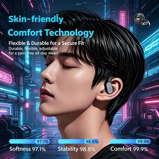 Alt view image 4 of 7 - Wireless Bluetooth Earphones, Rotatable Digital Display Ear Hook Headphones with Lanyard Hole, Bluetooth 5.3 Chip, Long Battery Life, IP Daily Waterproof Stereo Headset for Sports Running