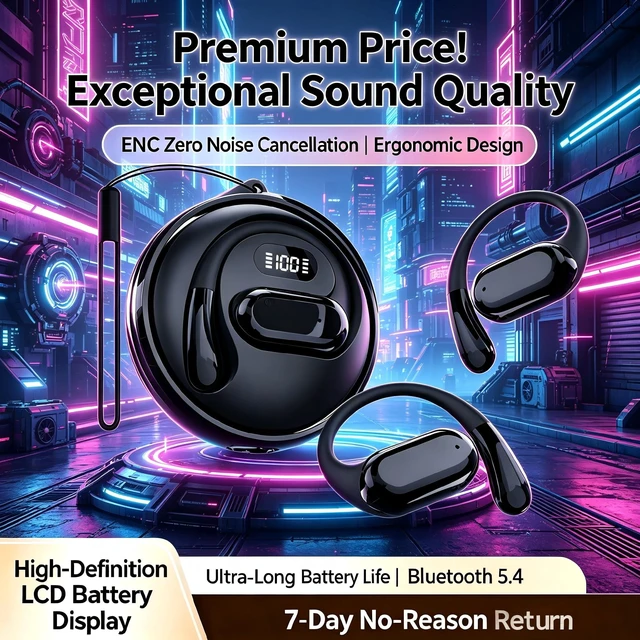 Alt view image 3 of 7 - Wireless Bluetooth Earphones, Rotatable Digital Display Ear Hook Headphones with Lanyard Hole, Bluetooth 5.3 Chip, Long Battery Life, IP Daily Waterproof Stereo Headset for Sports Running
