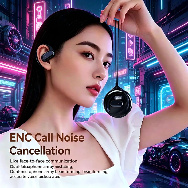 Alt view image 7 of 7 - Wireless Bluetooth Earphones, Rotatable Digital Display Ear Hook Headphones with Lanyard Hole, Bluetooth 5.3 Chip, Long Battery Life, IP Daily Waterproof Stereo Headset for Sports Running