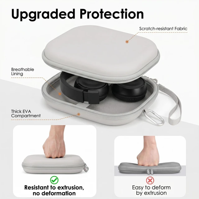 Alt view image 6 of 7 - Hard Portable Case for JBL Tune 500BT / 510BT / 520BT On-Ear Wireless Bluetooth Headphone, Grey