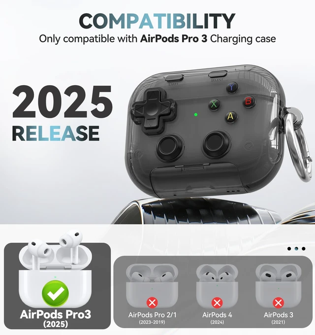 Alt view image 2 of 7 - AirPods Pro 3 Case Cover 2025 with Safety Lock-Clear Black | with Pressable Button, As Phone Stand,Two-Piece Design,Support Wireless,Cool Funny Gifts Case for Women Men to Relief Stress