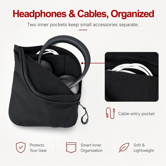 Alt view image 5 of 7 - Headphone Bag, 2 Pc Storage Pouches for Bose Beats Sony JBL | Krone Kalpasmos 2 Pack Headphone Bag and Headphone Storage Pouch, Water-Resistant, Velvet-Lined, for Bose Beats Sony JBL
