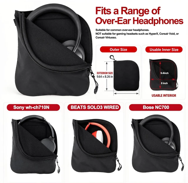 Alt view image 4 of 7 - Headphone Bag, 2 Pc Storage Pouches for Bose Beats Sony JBL | Krone Kalpasmos 2 Pack Headphone Bag and Headphone Storage Pouch, Water-Resistant, Velvet-Lined, for Bose Beats Sony JBL