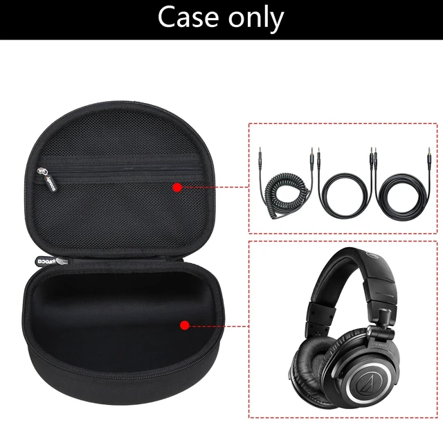Alt view image 2 of 7 - Case for Audio-Technica ATH-M50X / ATH-M50XBT2 / ATH-M40x Headphones | Carrying Case, Hard EVA Bag, Zippered Mesh Pocket Stores Audio Cable, USB Charging Cable