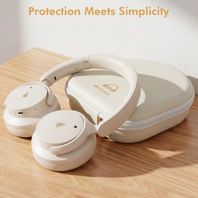 Alt view image 7 of 7 - Headphone Case Super-Slim PU Hard Shell for Sony/Bose/Soundcore Anker/BERIBES/KVIDIO/TOZO/JLab Over-Ear Headphones, Universal Travel Portable Bag with Adhesive Hook,Beige