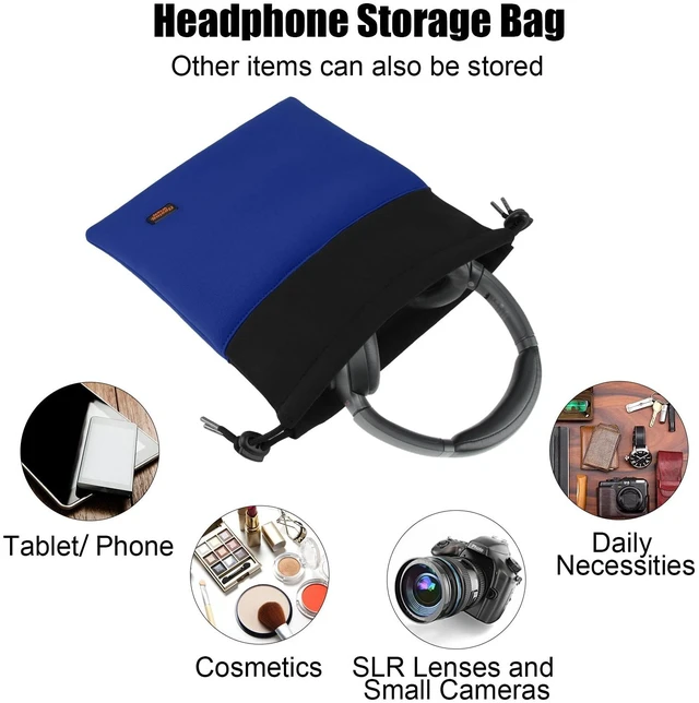 Alt view image 2 of 7 - Lightweight Headphone Storage Bag, Portable Headset Carrying Pouch Headphone Case Bag Soft Travel Pouch for Over-Ear Headphones/Gaming Headsets/Neckband Earbuds (Large Blue)