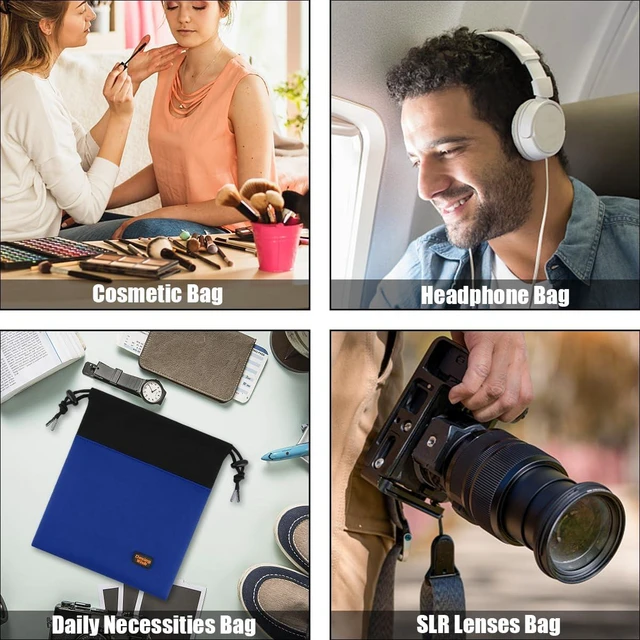 Alt view image 7 of 7 - Lightweight Headphone Storage Bag, Portable Headset Carrying Pouch Headphone Case Bag Soft Travel Pouch for Over-Ear Headphones/Gaming Headsets/Neckband Earbuds (Large Blue)