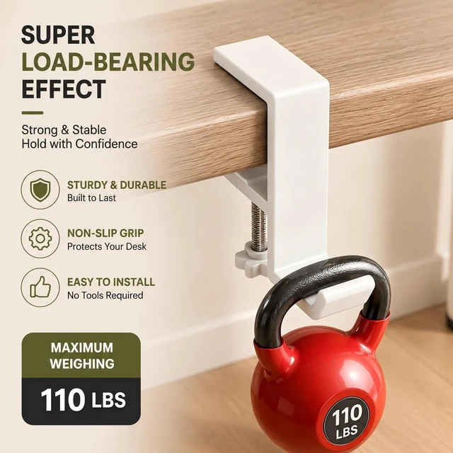 Alt view image 5 of 7 - Headphone Stand - Aluminum Alloy Headphone Holder, Under Headset Stand for Desk Fit for PC Gaming Headset Hanger Hook Suitable for Office, Computer, Student Class Desk, Handmade Creator Table (White)