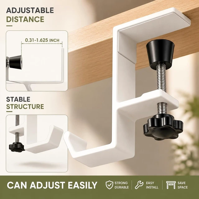Alt view image 6 of 7 - Headphone Stand - Aluminum Alloy Headphone Holder, Under Headset Stand for Desk Fit for PC Gaming Headset Hanger Hook Suitable for Office, Computer, Student Class Desk, Handmade Creator Table (White)