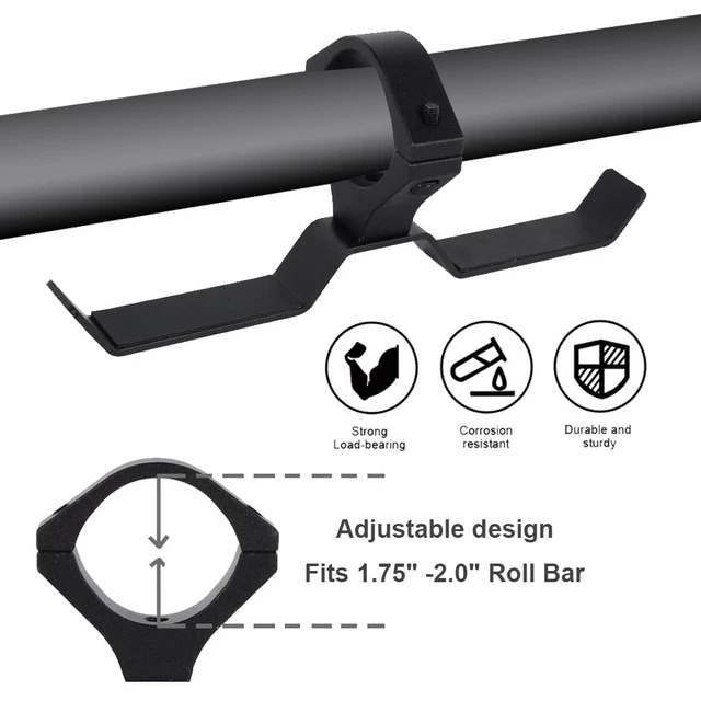 Alt view image 5 of 7 - UTV Headset Hanger with Bar Mount 1.75"- 2" Roll Cage Rugged Machined Headset Helemt Goggle Accessory Dual Hook Hanger Holder