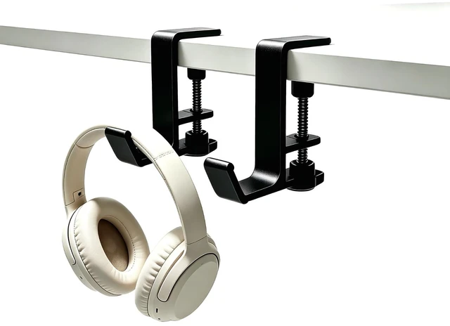 Main image of Metal Headphone Holder Desk Clamp, Under Desk Headset Hanger Hook, 2 Pack | Works as Headphone Stand for Gaming PC Office Setup, Headset Holder for AirPods Max HyperX Sennheiser Razer, No Drill