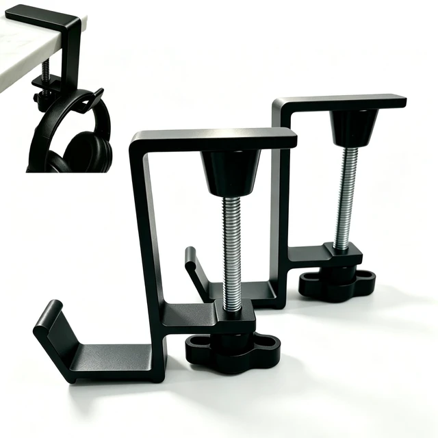 Alt view image 2 of 7 - Metal Headphone Holder Desk Clamp, Under Desk Headset Hanger Hook, 2 Pack | Works as Headphone Stand for Gaming PC Office Setup, Headset Holder for AirPods Max HyperX Sennheiser Razer, No Drill