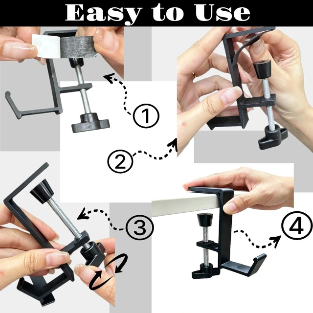 Alt view image 5 of 7 - Metal Headphone Holder Desk Clamp, Under Desk Headset Hanger Hook, 2 Pack | Works as Headphone Stand for Gaming PC Office Setup, Headset Holder for AirPods Max HyperX Sennheiser Razer, No Drill