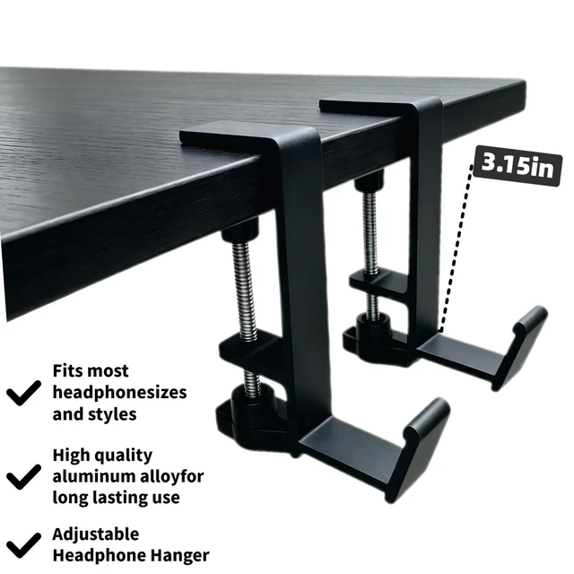 Alt view image 4 of 7 - Metal Headphone Holder Desk Clamp, Under Desk Headset Hanger Hook, 2 Pack | Works as Headphone Stand for Gaming PC Office Setup, Headset Holder for AirPods Max HyperX Sennheiser Razer, No Drill