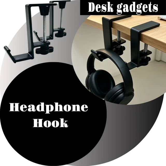 Alt view image 3 of 7 - Metal Headphone Holder Desk Clamp, Under Desk Headset Hanger Hook, 2 Pack | Works as Headphone Stand for Gaming PC Office Setup, Headset Holder for AirPods Max HyperX Sennheiser Razer, No Drill