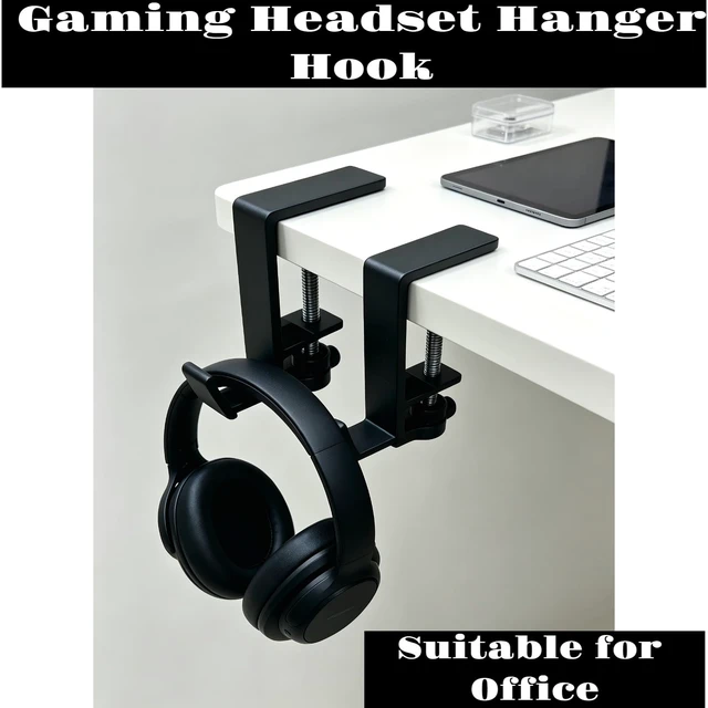 Alt view image 6 of 7 - Metal Headphone Holder Desk Clamp, Under Desk Headset Hanger Hook, 2 Pack | Works as Headphone Stand for Gaming PC Office Setup, Headset Holder for AirPods Max HyperX Sennheiser Razer, No Drill