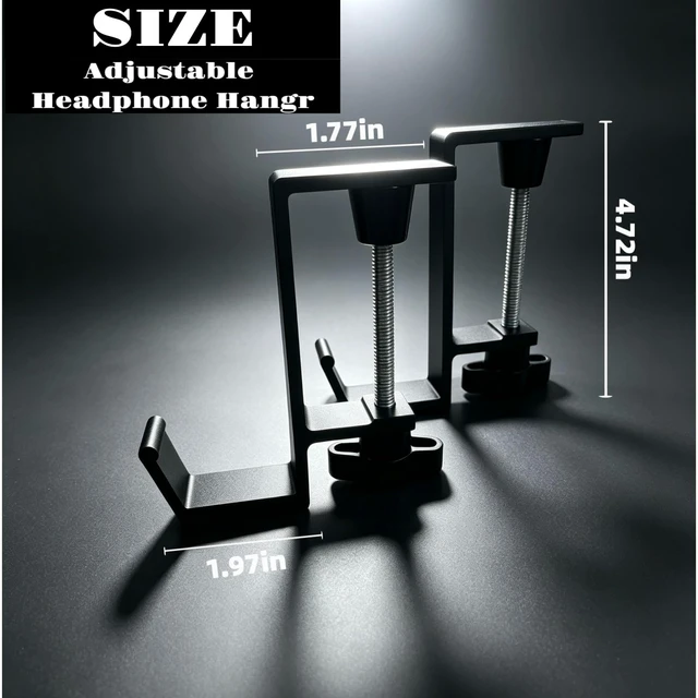Alt view image 7 of 7 - Metal Headphone Holder Desk Clamp, Under Desk Headset Hanger Hook, 2 Pack | Works as Headphone Stand for Gaming PC Office Setup, Headset Holder for AirPods Max HyperX Sennheiser Razer, No Drill