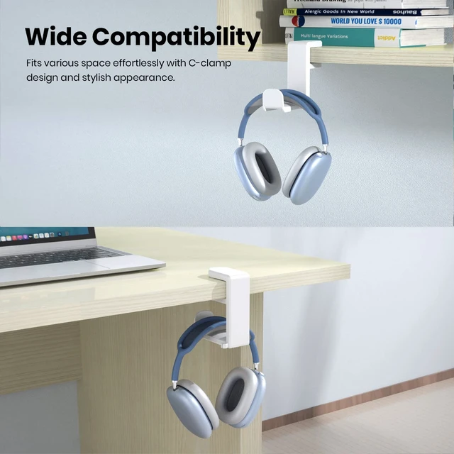 Alt view image 3 of 7 - Rotating Headphone Stand,Adjustable Clamp-on Headset Holder Hanger | 360 Degree Swivel,Headset Hook Under Desk,No Residue,Cable Organizer,Soft Rubber Pads,Keep Headphones Secure&Desk Tidy,Black