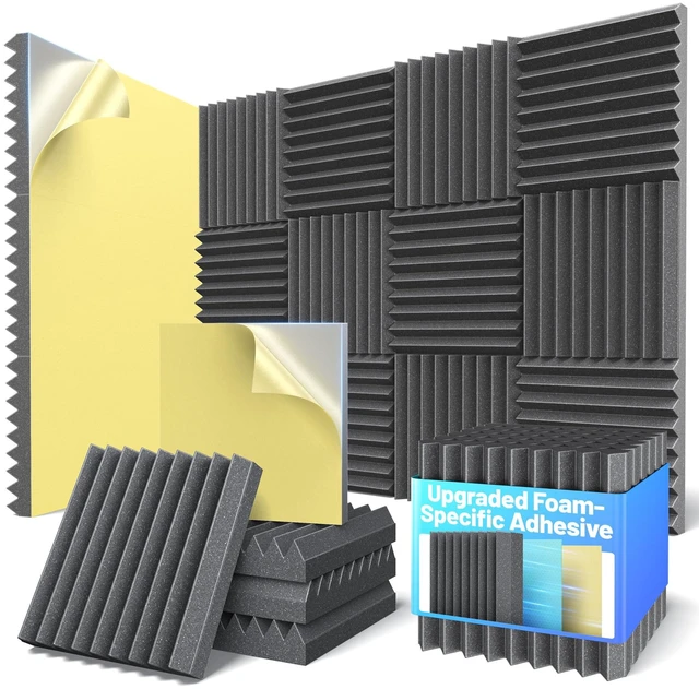 Main image of Self-Adhesive Sound Proof Foam Panels For Walls High Density Acoustic Panel | 12 Pack Soundproof Wall Panels Fast-Expanding, 2×12×12 Sound Dampening Absorbing Panel for Gaming Studio Decor - Black