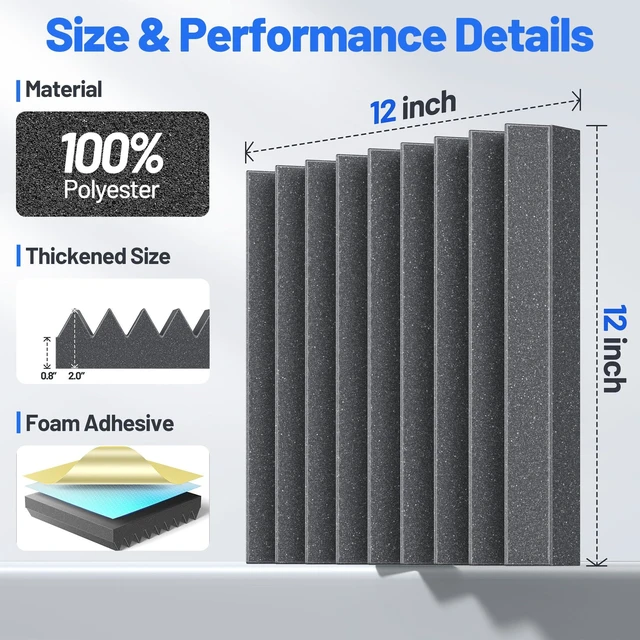 Alt view image 6 of 7 - Self-Adhesive Sound Proof Foam Panels For Walls High Density Acoustic Panel | 12 Pack Soundproof Wall Panels Fast-Expanding, 2×12×12 Sound Dampening Absorbing Panel for Gaming Studio Decor - Black