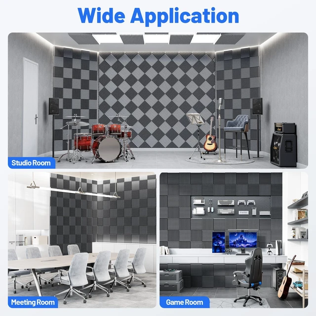 Alt view image 7 of 7 - Self-Adhesive Sound Proof Foam Panels For Walls High Density Acoustic Panel | 12 Pack Soundproof Wall Panels Fast-Expanding, 2×12×12 Sound Dampening Absorbing Panel for Gaming Studio Decor - Black