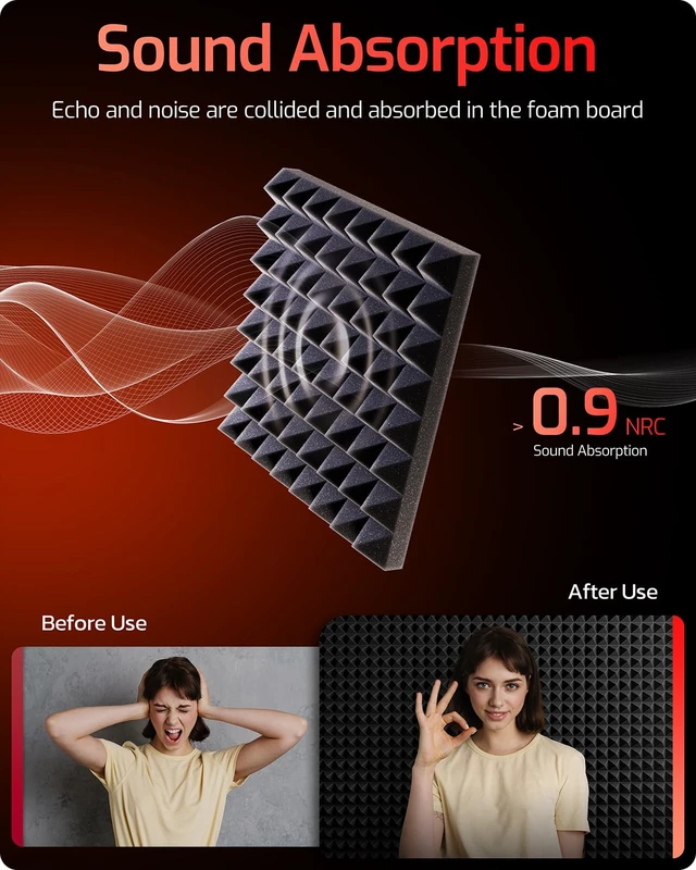 Alt view image 2 of 7 - Acoustic Panels 12 pack Self-Adhesive 2"X12"X12" Quickly-Expand Foam | Pyramid Sound Proof Foam Panels for Walls High Density Acoustic Wall Panels Sound Absorbing for Gaming Studio Decor,Black