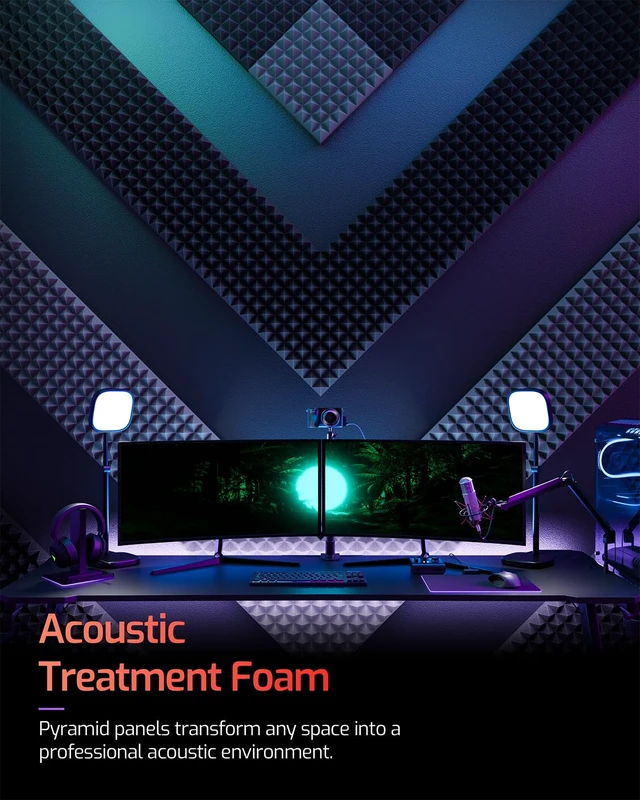 Alt view image 6 of 7 - Acoustic Panels 12 pack Self-Adhesive 2"X12"X12" Quickly-Expand Foam | Pyramid Sound Proof Foam Panels for Walls High Density Acoustic Wall Panels Sound Absorbing for Gaming Studio Decor,Black
